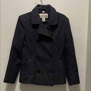 New York Classics Women’s Sz XS Wool Peacoat Grey Double Breasted Pockets